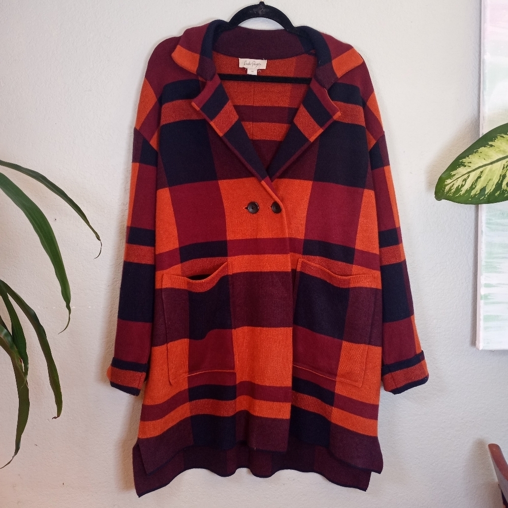 Charlie Paige Eleanor Rust Orange Brown Plaid Academia Preppy Casual Coatigan